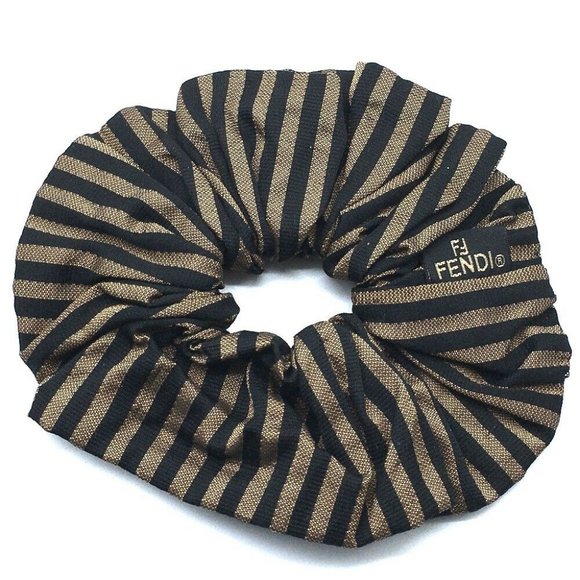 AUTHENTIC FENDI Pecan Scrunchie Hair Accessories Hair Elastic Canvas Brown x Bla - Picture 2 of 8